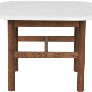 Bílý mramorový konferenční stolek ROWICO HAMMOND 62 x 62 cm s hnědou podnoží  - Výška45 cm- Šířka 62 cm