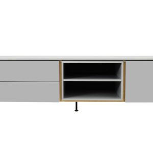 Šedý lakovaný TV stolek Tenzo Plain 210 x 45 cm s dřevěnou podnoží  - výška57 cm- šířka 210 cm