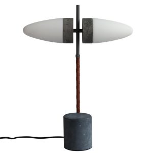 Opálově bílá stolní lampa 101Copenhagen Bull s mramorovou podstavou  - Výška50 cm- Šířka 38 cm