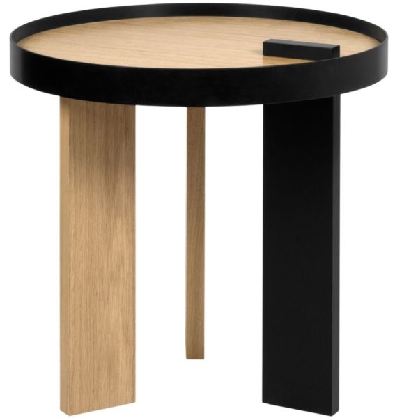 Černý dubový odkládací stolek TEMAHOME Bruno 50 cm  - Výška50 cm- Průměr 50 cm