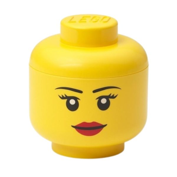 Žlutý úložný box ve tvaru hlavy LEGO® Girl mini 12 cm  - Výška12 cm- Průměr 10