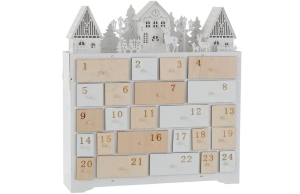 Bílý dřevěný vánoční adventní kalendář J-line Kaila II.  - výška40 cm- šířka 36 cm