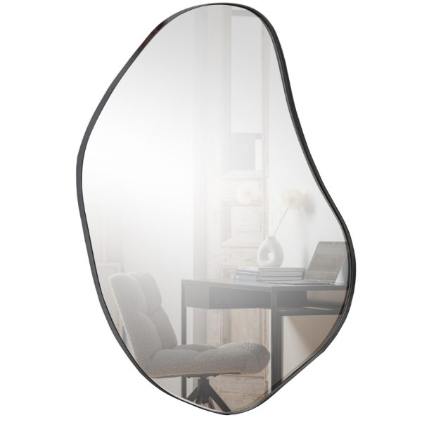 Hoorns Černé kovové závěsné zrcadlo Mona 100 x 70 cm  - Nejvyšší rozměr100 cm- Nejširší rozměr 70 cm