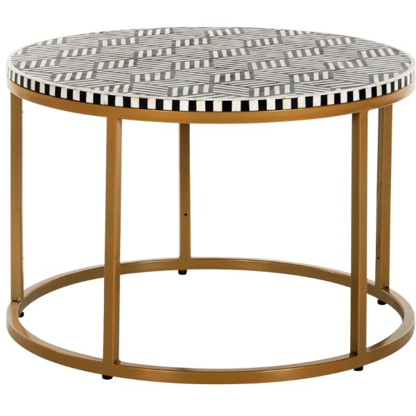 Černobílý konferenční stolek Richmond Bliss 70 cm  - výška46 cm- průměr 70 cm