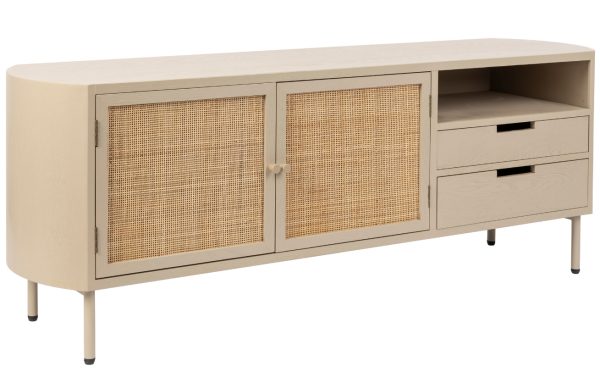 White Label Béžový dřevěný TV stolek  s ratanovou výplní WLL AMAYA 150 x 38 cm  - Výška55 cm- Šířka 150 cm