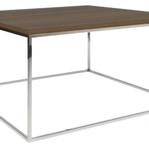 Ořechový konferenční stolek TEMAHOME Gleam 75x75 cm s chromovanou podnoží  - Výška40 cm- Šířka 75 cm