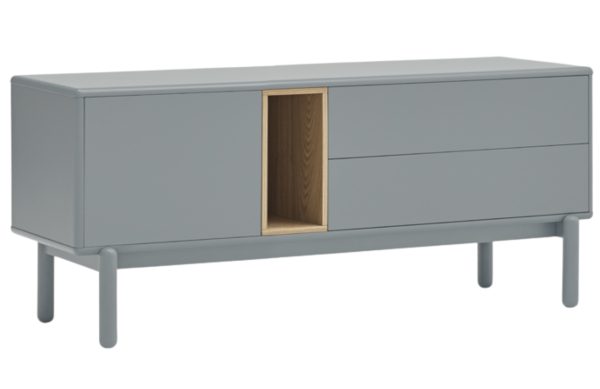 Šedomodrý lakovaný dubový TV stolek Teulat Corvo 140 x 40 cm  - Výška56 cm- Šířka 140 cm