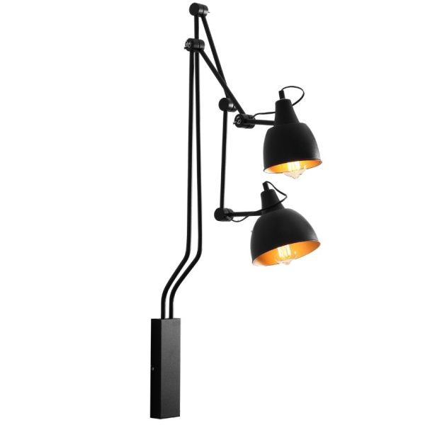Nordic Design Černá kovová nástěnná lampa Cobain II.  - Výška110-225 cm- Stínidlo 18-26 cm
