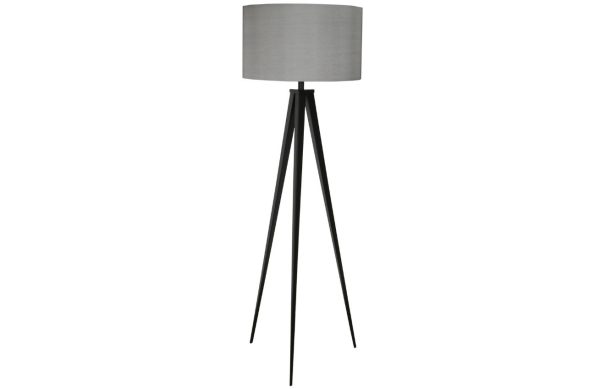 Černá stojací lampa ZUIVER TRIPOD s šedým stínidlem 157 cm  - Průměr stínidla50 cm- Výška stínidla 30 cm