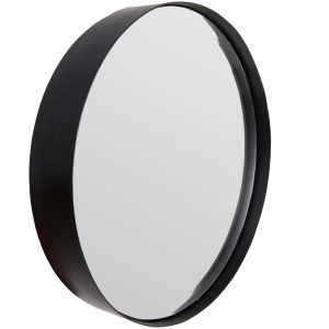 White Label Černé závěsné zrcadlo WLL Raj Small O 36 cm  - Průměr36 cm- Hloubka 7