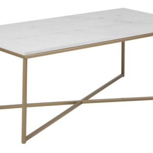 Scandi Bílý mramorový konferenční stolek Venice 120 cm se zlatou podnoží  - Výška46 cm- Hloubka 60 cm