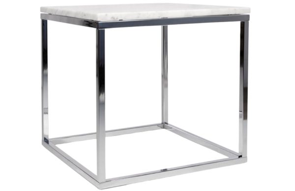 Bílý mramorový odkládací stolek TEMAHOME Prairie 50 x 50 cm s chromovanou podnoží  - Výška50 cm- Šířka 50 cm