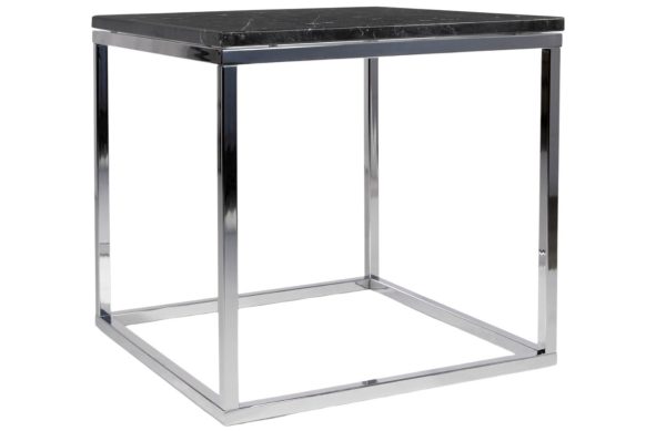 Černý mramorový odkládací stolek TEMAHOME Prairie 50 x 50 cm s chromovanou podnoží  - Výška50 cm- Šířka 50 cm