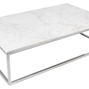 Bílý mramorový konferenční stolek TEMAHOME Prairie 120 x 75 cm s chromovanou podnoží  - Výška32 cm- Šířka 120 cm