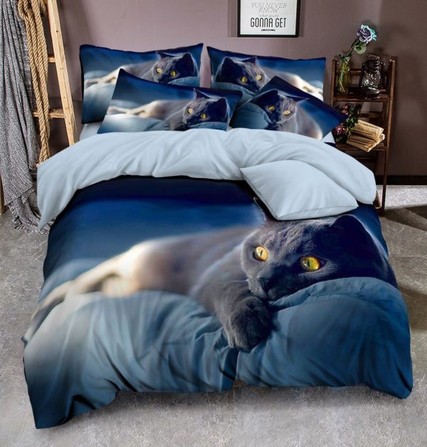 TP 3D povlečení 140x200+70x90+40x40 Dark blue cat  - -