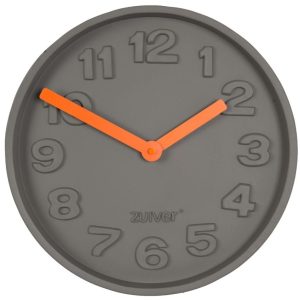 Šedé nástěnné hodiny ZUIVER CONCRETE TIME z betonu s oranžovými ručičkami  - Průměr31