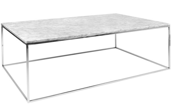 Bílý mramorový konferenční stolek TEMAHOME Gleam 120 x 75 cm s chromovanou podnoží  - Výška40 cm- Šířka 120 cm