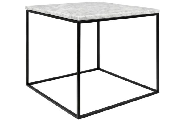 Bílý mramorový odkládací stolek TEMAHOME Gleam 50 x 50 cm s černou podnoží  - Výška45 cm- Šířka 50 cm