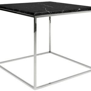 Černý mramorový odkládací stolek TEMAHOME Gleam 50 x 50 cm s chromovanou podnoží  - Výška45 cm- Šířka 50 cm
