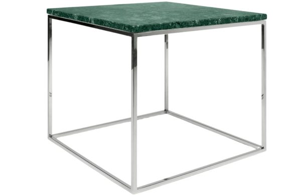 Zelený mramorový odkládací stolek TEMAHOME Gleam 50 x 50 cm s chromovanou podnoží  - Výška45 cm- Šířka 50 cm