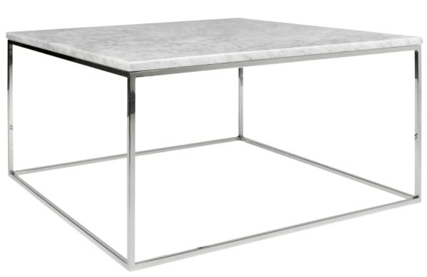 Bílý mramorový konferenční stolek TEMAHOME Gleam 75x75 cm s chromovanou podnoží  - Výška40 cm- Šířka 75 cm