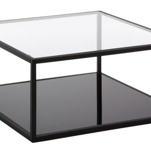 Černý kovový konferenční stolek Kave Home Blackhill 80 x 80 cm se skleněnou deskou  - Výška35 cm- Šířka 80 cm