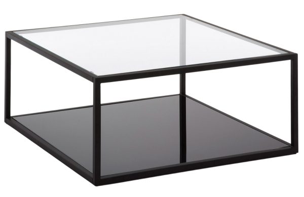 Černý kovový konferenční stolek Kave Home Blackhill 80 x 80 cm se skleněnou deskou  - Výška35 cm- Šířka 80 cm