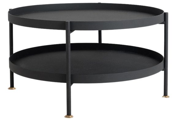 Nordic Design Černý konferenční stolek Nollan 80 cm s policí  - Výška45 cm- Průměr 80 cm