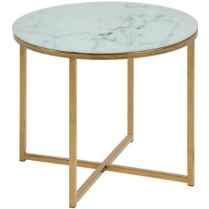 Scandi Bílý mramorový konferenční stolek Venice 50 cm se zlatou podnoží  - Výška42 cm- Průměr 50 cm