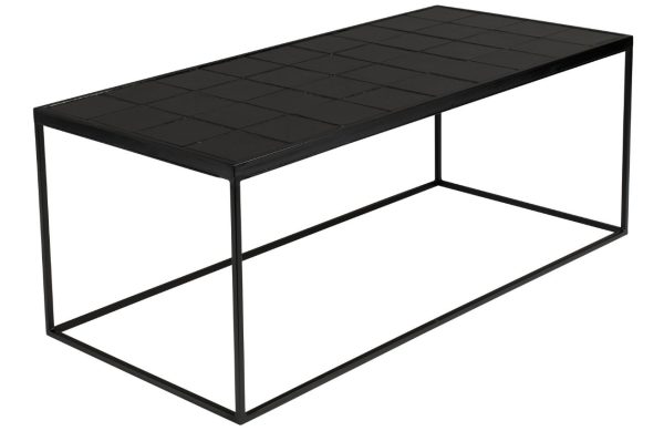 Černý kovový konferenční stolek ZUIVER GLAZED s keramickým obkladem 93x43 cm  - Šířka93 cm- Výška 36 cm