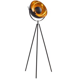 Moebel Living Černozlatá kovová stojací lampa Hollywood  - Výška140 cm- Průměr stínidla 65 cm