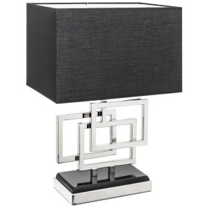 Moebel Living Stříbrná kovová stolní lampa s černým stínidlem Madis 56 cm  - Výška56 cm- Hloubka 14/25 cm
