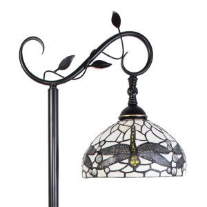 Bílá stojací Tiffany lampa s vážkami Dragonfly - 36*25*152 cm E27/max 1*60W Clayre & Eef  - -