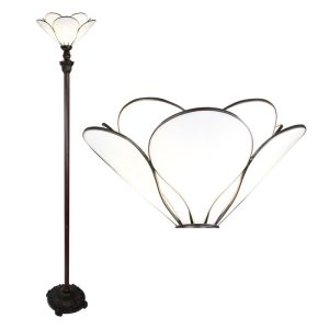 Bílá stojací Tiffany lampa ve tvaru květu Flower white - Ø 31*183 cm E27/max 1*40W Clayre & Eef  - -