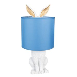 Bílá stolní lampa králík s modrým stínidlem Rabbi - Ø 20*43 cm E27/max 1*60W Clayre & Eef  - -
