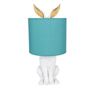 Bílá stolní lampa králík s tyrkysovým stínidlem Rabbi - Ø 20*43 cm E27/max 1*60W Clayre & Eef  - -