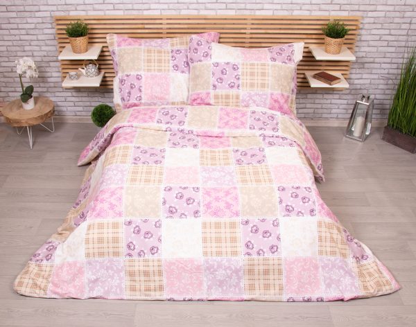 TP Francouzské bavlněné povlečení 220x200+2x70x90 - Patchwork růžový  - -