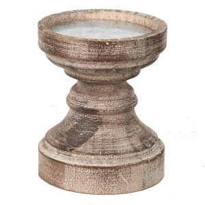 Hnědý antik dřevěný svícen na širokou svíčku - Ø 14*16 cm Clayre & Eef  - -