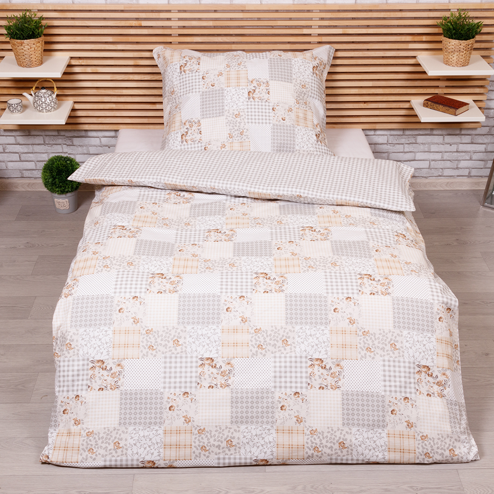 TP Krepové povlečení Deluxe 140x200+70x90 - Patchwork béžový  - -