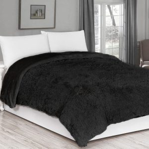 TP Luxusní deka s dlouhým vlasem 230x200 - Černá  - -