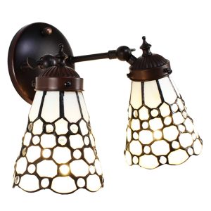 Nástěnná lampa Tiffany s bílými stínidly Panne - 30*23*23 cm E14/max 2*25W Clayre & Eef  - -