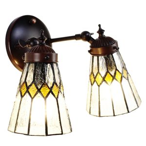Nástěnná Tiffany lampa 2 stínidla žluté detaily YelloRhom - 30*23*23 cm E14/max 2*25W Clayre & Eef  - -