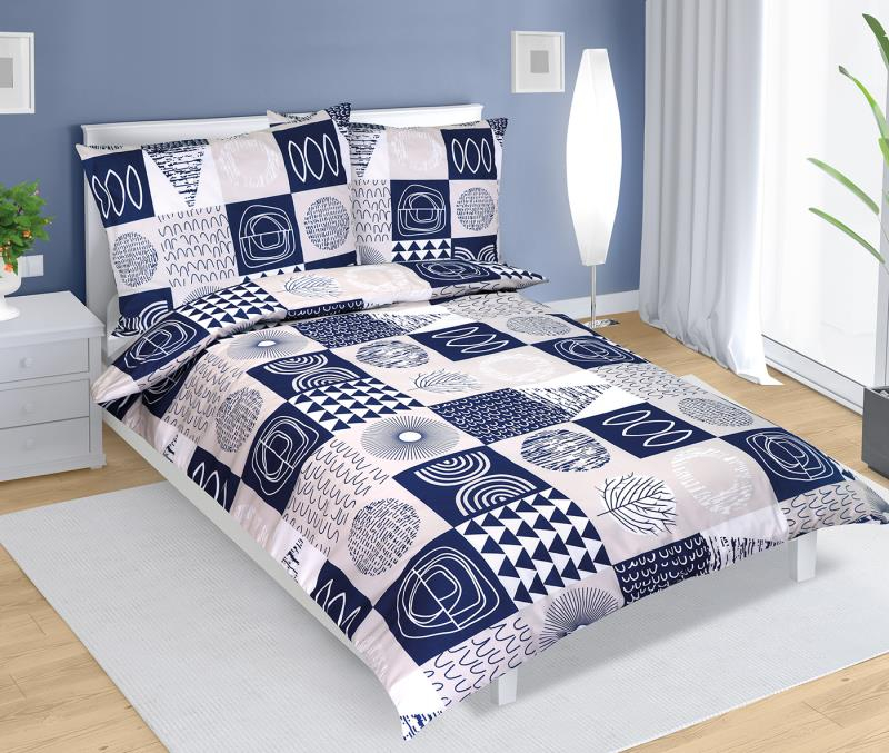 TP Bavlněné povlečení 140x200+70x90 - Patchwork tmavě modrý  - -