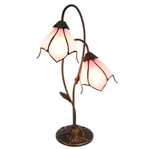 Růžová stolní lampa Tiffany Folwia Pink  - 35*18*61 cm E14/max 2*25W Clayre & Eef  - -