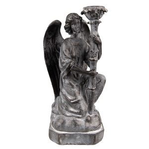 Šedo-černý antik svícen Anděl - 15*14*29 cm Clayre & Eef  - -