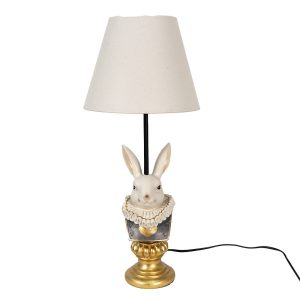 Stolní lampa s králíkem a béžovým stínidlem Rabbie - Ø 23*53 cm Clayre & Eef  - -