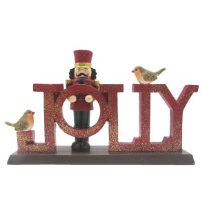 Vánoční dekorace socha Louskáček s nápisem Jolly - 18*4*11 cm Clayre & Eef  - -