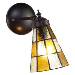 Závěsná Tiffany lampa se žlutými detaily Chessboa - 17*12*23 cm E14/max 1*40W Clayre & Eef  - -