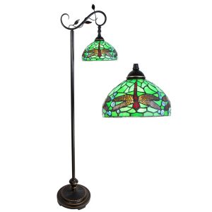 Zelená stojací Tiffany lampa s vážkami Dragonfly  - 36*25*152 cm E27/max 1*60W Clayre & Eef  - -