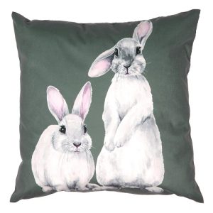 Zelený povlak na polštář s králíčky - 45*45 cm Clayre & Eef  - -
